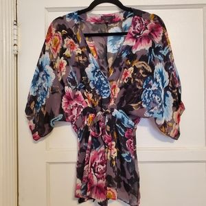 Leota Floral Tie-Waist Kimono Top